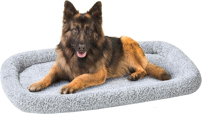 Friends Forever Bolster Dog Crate Mat 48 Inch, Washable Dog Crate Bed, Sherpa Fleece, Nova Grey