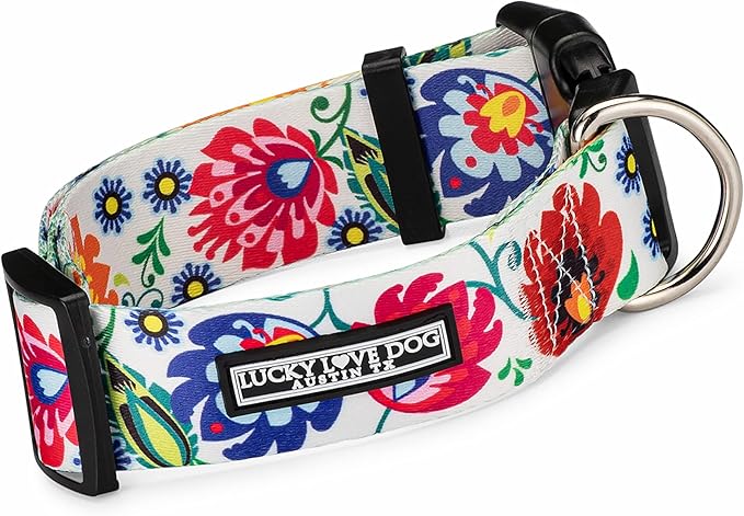 Lucky Love Dog Wide Dog Collar - Adjustable, Durable, Soft Webbing, & Comfortable 1.5 inch Wide Collar for Dogs Male and Female with Strong Buckle - Ladybird, X-Large