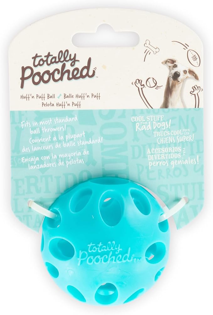 Messy Mutts Totally Pooched Huff'n Puff Ball | 2.5” TPR Puzzle Ball for Dogs | 2-in-1 Interactive Toy and Tooth Cleaner | Teal