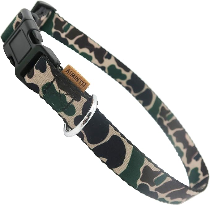 Dog Collar, Cute Camouflage Pattern, Soft and Adjustable Collar with Quick Release Buckle (XS (Neck 9-13", Width 3/8"), Camouflage Green)