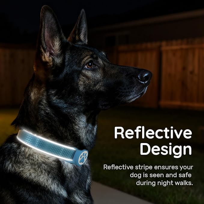 Airtag Dog Collar with Waterproof AirTag Holder & Anti-Lost QR Code, Reflective, Soft Padded & Safety Locking Buckle | Fit Large Dogs (Blue L(15.7"-23.6"))
