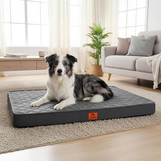 Cozy Dog Bed for Large Sized Dog - Orthopedic Egg Crate Foam Pet Bed with Waterproof & Machine Washable & Non-Slip Bottom, Ideal Beds for Crate and Indoor Use, 35x22 Inch, up to 50 lbs, Dark Grey