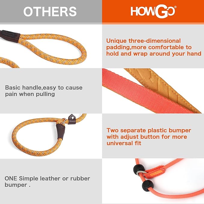 Howgo Dog Slip Lead Dog Leash, Training Lead, No-Pull Slip Leash and Collar, Heavy Duty & Durable Nylon, Padded Handle, for All Breeds (Pink, 3.6FT)