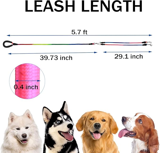 Heavy Duty 3 Dog Leash for Large Dogs No Tangle Detachable 360° Swivel Device with Padded Handle for Two/Three Pets