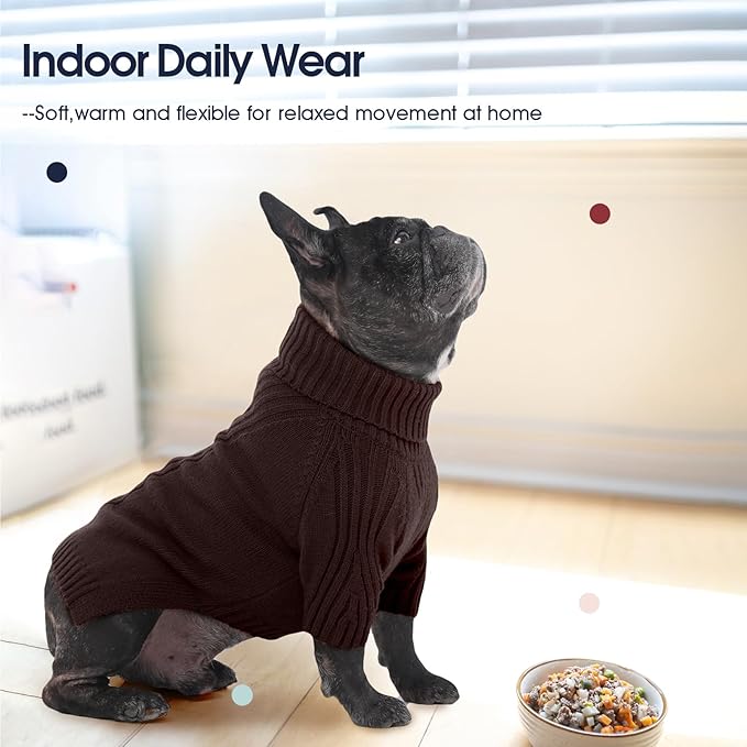 IECOii Dog Sweaters for Medium Dogs Girl Boy,Holiday Knit Doggy Sweatshirt with Sleeve,Turtleneck Thick Warm Dog Sweaters for Winter,Pullover Knitwear for French Bulldog,Boston Terrier (Brown, L)