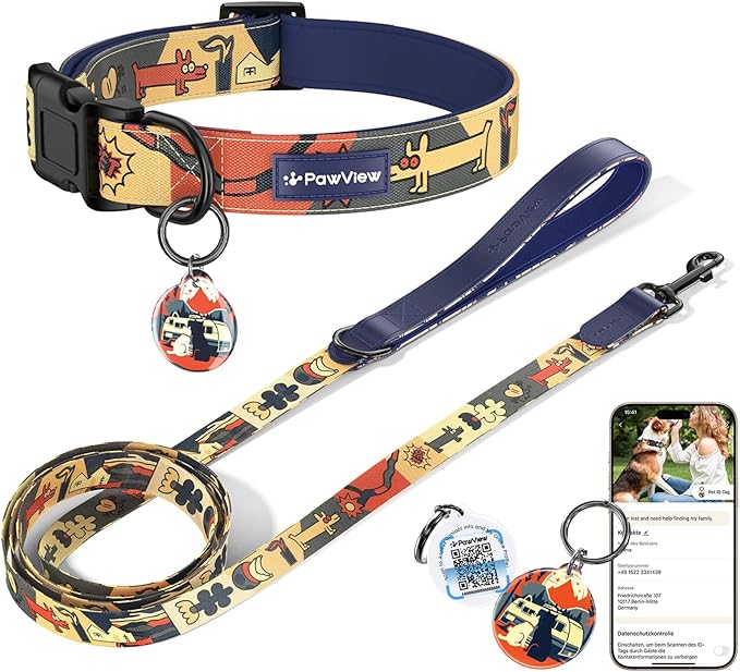 Dog Collar and Leash Set, QR Tag Adjustable Pet Collar, 5 FT Heavy Duty Dog Leash, Padded Handle, Quick Release Buckle, Metal Ring, 360° Swivel Clip for Small Dogs Walking Running (Dark Blue, S)
