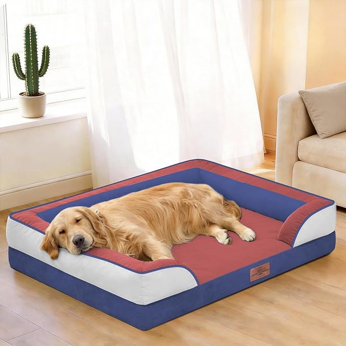 Comfort Expression Orthopedic Dog Bed for Large Dogs 36x27 Inch, Waterproof Egg Crate Foam Large Pet Bed with Removable Bolsters, Dog Couch with Washable Cover & Non-Slip Bottom, Primary Tri-Color