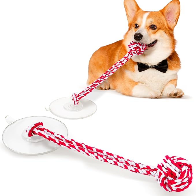 Puppy Dog Toys:Interactive Sticky Suction Cup Tug & Pull-Apart Toy,Durable Rope and red and White chew Ball，The Indestructible Enrichment Puzzle, Built for Aggressive and Busy chewers