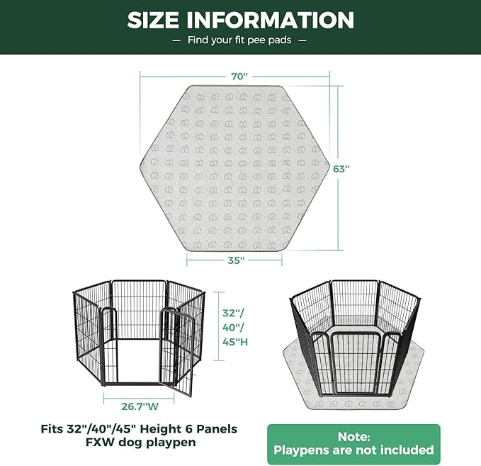 FXW Washable Pee Pads for Dogs, Leak-Proof & Non-Slip, Specifically Designed for FXW Rollick/Homeplus 32/40/45inch 6 Panels Dog Playpen, 35" Hexagon, Khaki, 2 Packs