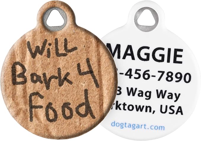 Dog Tag Art Food-Themed Custom Pet ID Tags for Dogs and Cats, Personalized Dog Tags with Customized Identification Informatio - Will Bark for Food - Small