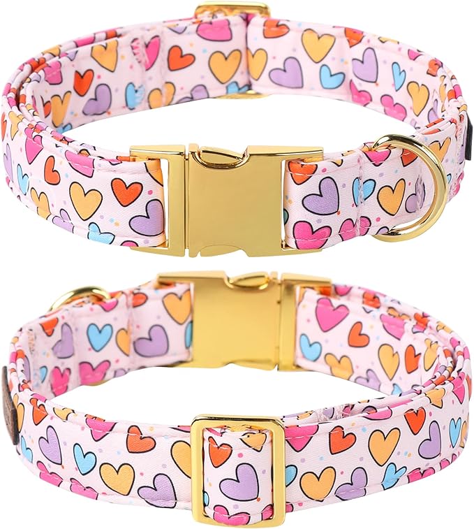 Lionet Paws Valentine's White Dog Collar, Cute Heart Dog Collar for Large Dogs, Adjustable Cotton Pet Collars for Medium Large Dogs