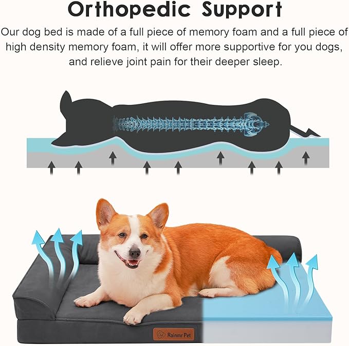 Orthopedic Dog Bed for Large Dogs, 36"x27"x6" Memory Foam Pet Bed with Washable Microsuede Cover, TPU Waterproof Liner & Nonskid Bottom, for Indoor, Outdoor, Crate ＆ Car Use, Dark Grey
