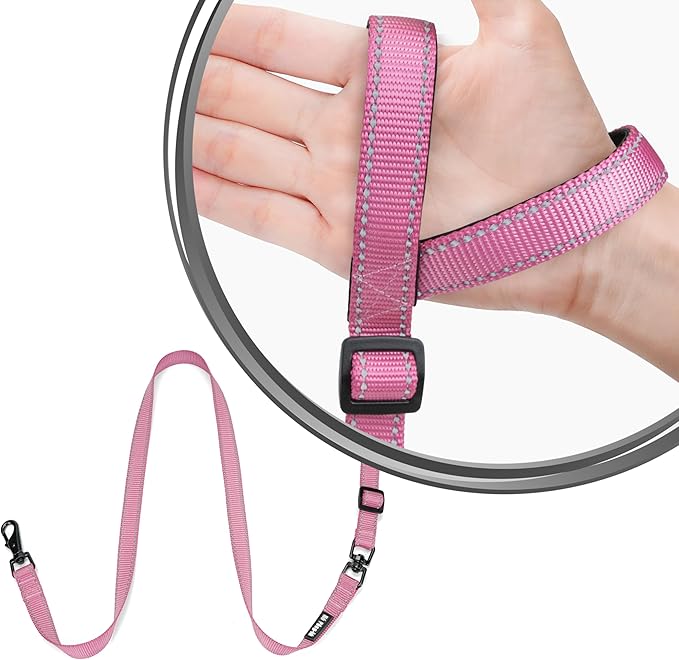 Hands-Free Dog Leash, Heavy Duty No-Pull Training Lead w/Anti-Tangle & Reflective Thread for Small Medium Dogs for Running/Walking Pink 6Ft