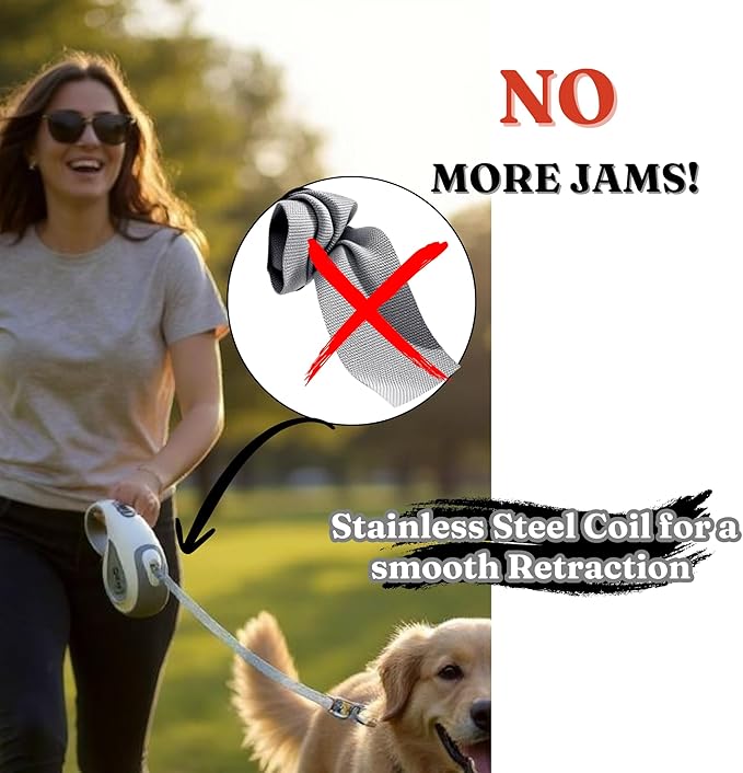 BoldPet® Retractable Dog Leash with Poop Bag Holder-16 Ft Long Retractable Dog Leash for Medium to Large Dogs -Anti-Slip Handle-360°Tangle-Free- Easy Brake Control- Eco Friendly Poop Bag Dispenser