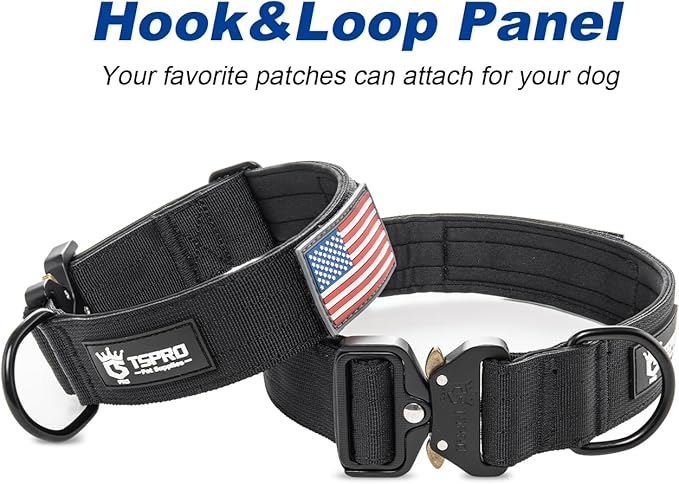 TSPRO Premium Dog Collars Tactical Dog Collar with Patch and Heavy Duty Quick-Release Metal Buckle Durable Thick and Adjustable for Medium to Large Dogs (Green L)