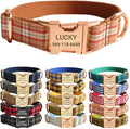 PETDURO Personalized Plaid Dog Collar Orange - Engraved Name and Phone Number on Rose Gold Metal Buckle - Custom for Small Medium Large Boy Girl Dogs - Add Leash Bow Tie via Customize Now