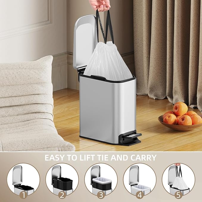 4 Gallon Mini Drawstring Trash Bags, Small Garbage Bags by KSSKSS, Code a fit 15-22 Liter, 4-6 Gal, White Trash Bin Liners for Home Office Kitchen Bathroom Bedroom, 120 Counts