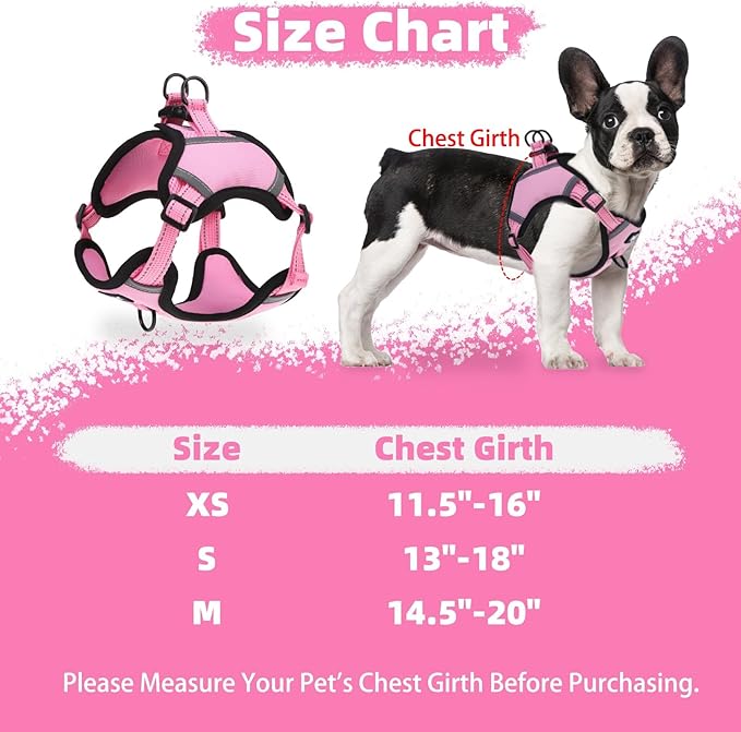 PUPTECK No Pull Dog Harness Small Sized Dog, Adjustable Reflective Escape Proof Easy Control, Comfortable Soft Padded Step in Pet Vest Harness, Pink, XS