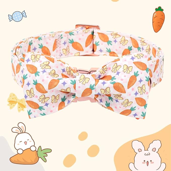 DOGWONG Easer Dog Collar with Bow,Pink Easter Dog Collar, Adjustable Durable Soft Carrot Easter Dog Collars for Male Female Puppy,M
