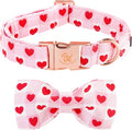 Elegant little tail Valentine's Dog Collar - Pink Plaid Red Heart Dog Collars Bowtie Pet Collars with Sturdy Metal Buckle Cute Puppy Adjustable Collar for X-Small Dogs