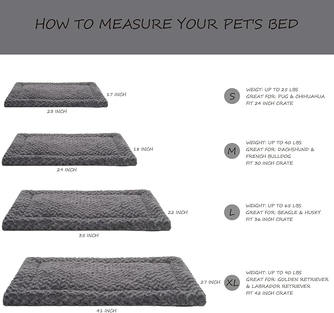 Washable Dog Bed Mat Ultra Soft Dog Crate Pad Comfy Fluffy Pet Kennel Beds Sleeping Mattress for Large Jumbo Medium Small Dogs, 35 x 22 Inch, Gray
