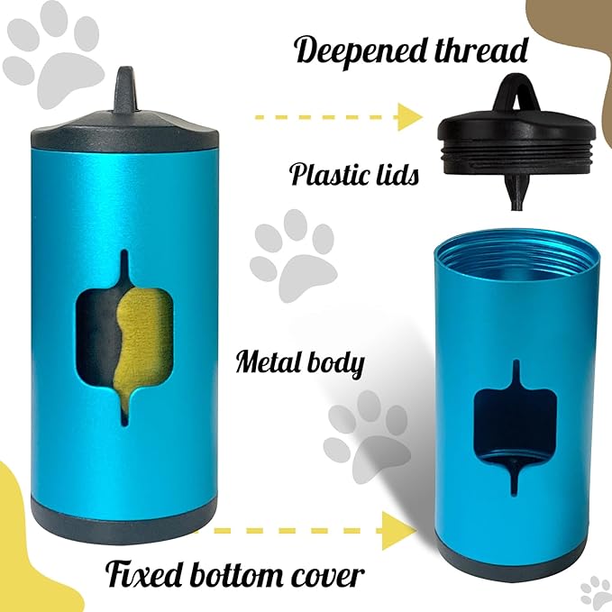 Metal Dog Poop Bag Holder w/Leash Clip|Durable Scratch-Resistant Aluminum|135 Bags+3 Accessories（Blue）