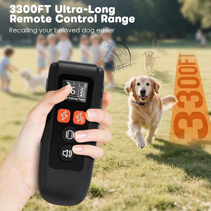 Dog Training Collar with Remote - Shock Collar for Dogs with 3300FT Range, Trains 3 Dogs, 180-Day Battery, IPX7 Waterproof, Beep/Vibration/Static Shock for Small Medium Large Dogs (Black)