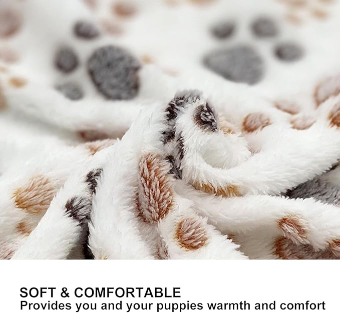 SORKUT 1 Pack 3 Puppy Dog Blankets Super Soft Warm Sleep Mat Fluffy Premium Fleece Pet Blanket Flannel Throw for Dog Puppy Cat - Paw Print Beige/Pink/Brown Medium (29"x20")