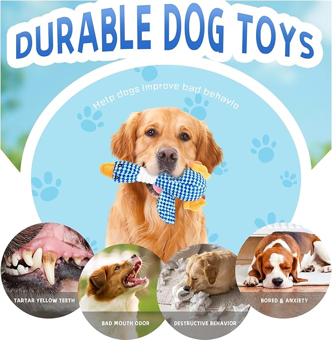 Squeaky Dog Toys for Small, Medium, and Large Breeds, Stuffed Chew Dog Toys to Keep Them Busy, Blue Duck