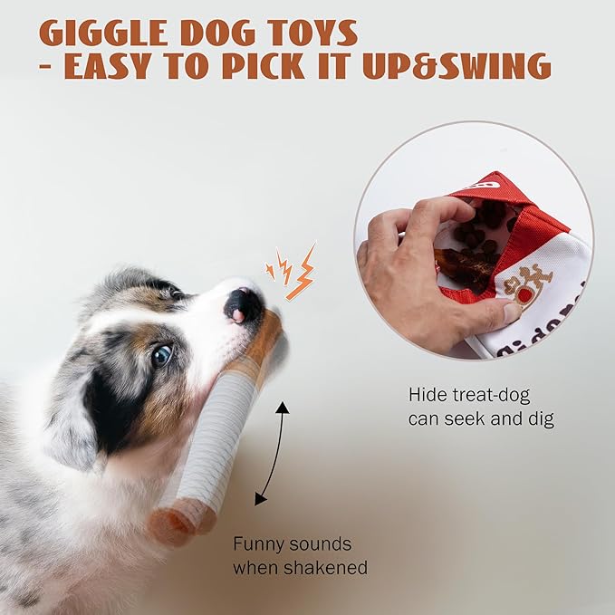 Nocciola 3 Packs Giggle Puff Stick Toys with a Box, Funny Interactive Giggle Sound Plush Dog Toys, Pitbull Husky Frenchie No Stuffing Puppy Toys for Small to Medium Breed, Dog Accessories Boy Gift