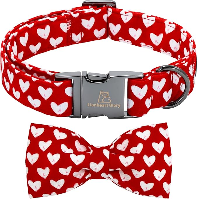 Lionheart glory Dog Bow Collar - Valentine's Day Dog Collar with Bowtie Red Heart Collars Soft Adjustable for Largr Dogs Puppy Spring Party Collars