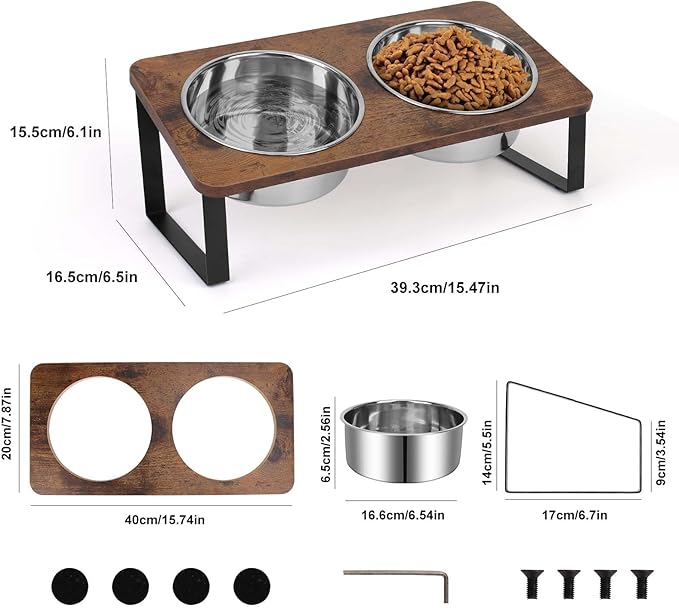 Yummy Sam 15° Tilted Raised Stainless Steel Dog Food and Water Bowl Set, Elevated Pet Bowls with Stand Double Food Feeding Dishes for Medium Dogs and Large Cats