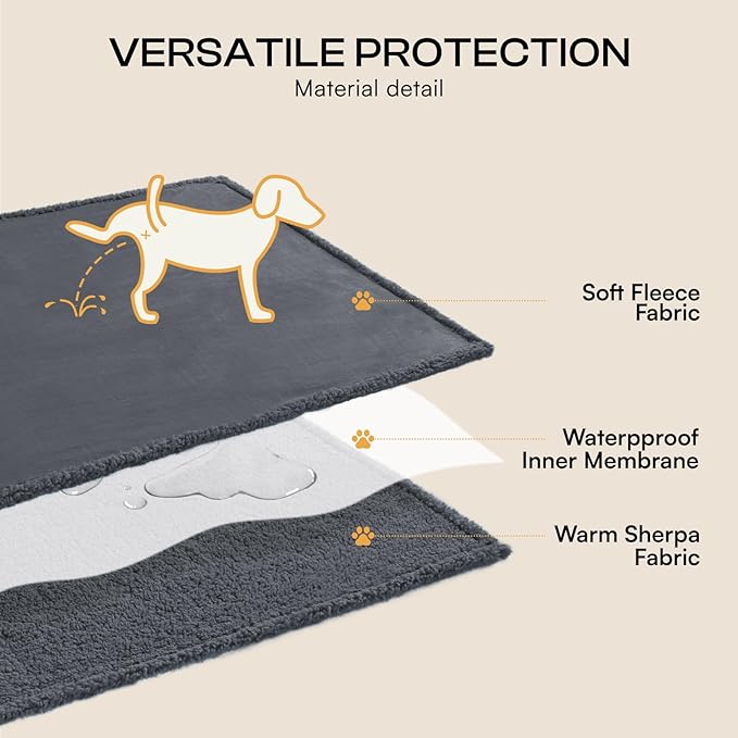 Luciphia Waterproof Pet Blankets, Liquid Pee Proof Dog Blanket for Sofa Bed Couch, Reversible Sherpa Fleece Furniture Protector Cover for Small Medium Large Dogs Cats, Dark Gray King Size（100" x 85"）