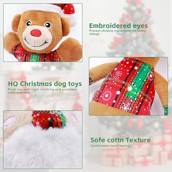 Christmas Dog Toys 5-Pack - Squeaky Holiday Toys for Small and Medium Dogs | Santa Claus, Reindeer, Snowman Designs to Keep Dogs Happy and Engaged