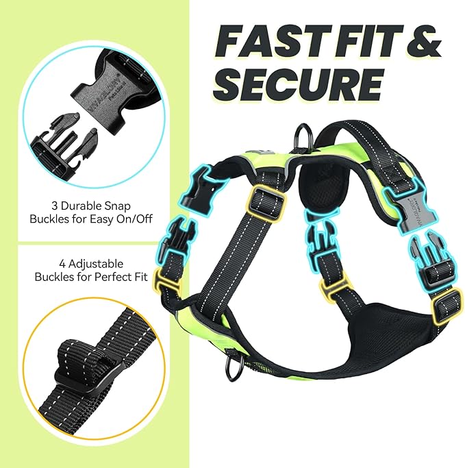 VIVAGLORY Dog Harness Easewalk No Pull Dog Harness with Handle Front Clip & Back Clip for Training Walking Lifting, No Pull Adjustable Easy On Padded Comfortable for Pet, M, Bright Yellow - Plain