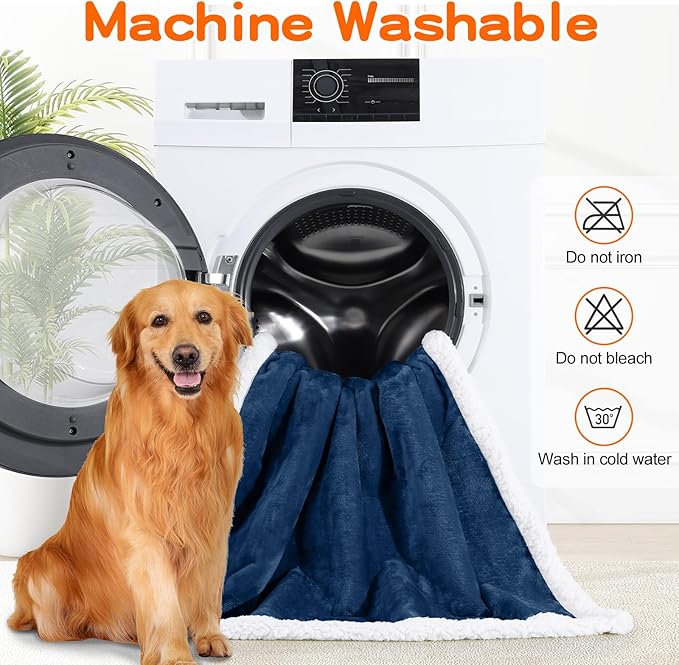 Smiry Waterproof Blanket Throw for Large Dogs Cats, Soft Reversible Dog Blanket for Sofa Couch Bed, Washable Leakproof Sherpa Fleece Furniture Couch Protector(30"x40", Navy/White)