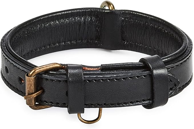 Real Leather Dog Collar Padded Soft Interiors with Premium Vintage Look Handcrafted Heavy Duty with Tag Ring for Small Medium and Large Pets (Small (1" Wide for 10.75" - 13.75" Neck), Black)