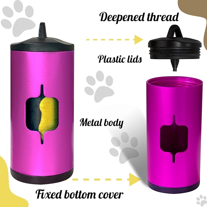 Metal Dog Poop Bag Holder w/Leash Clip|Durable Scratch-Resistant Aluminum|135 Bags+3 Accessories(Pink）