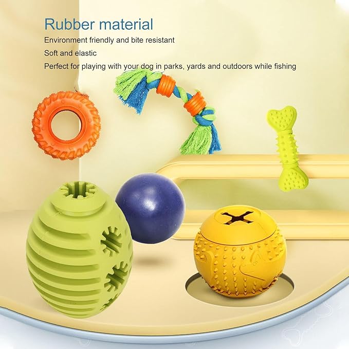 Dog Toy, Dog Football Toy Rubber Dog Puzzle Toys Tough Dog Treat Ball Toy Squeaky Dog Chew Toys Dog Balls Toy Dog Treat Dispenser Toy Interactive Dog Enrichment Toys for Medium and Large Dogs, Green