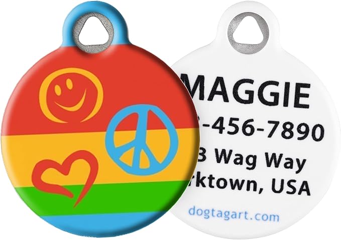 Dog Tag Art Peace Pup Lupine Pattern Personalized Pet ID Tag for Dogs and Cats, Silent Polymer Coated Stainless Steel Nametag with Customized Identification Information, Large 1.25" Diameter