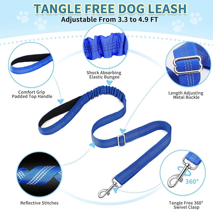 SlowTon No Pull Small Dog Harness and Leash Set, Puppy Soft Vest Harness Neck & Chest Adjustable, Reflective Lightweight Harness & Anti-Twist Pet Lead Combo for Small Medium Dogs (DB-Front Clip, XXS)