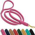OOPSDOGGY Reflective Rolled Leather Dog Leash 6ft - Soft Training Lead for Small Medium Large Dogs Puppy - Heavy Duty Rope Puppies Leashes for Outdoor Walking Running (Pink, Medium/Large)