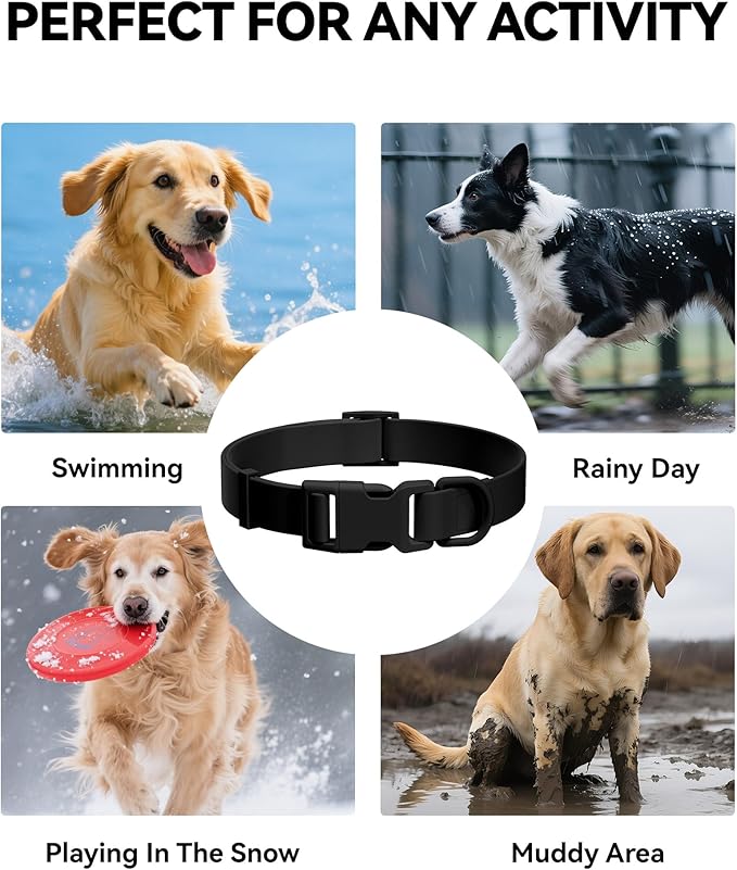 Waterproof Dog Collar, Rubber Adjustable Collars with Quick Release Buckle, Odor-Resistant, Easy to Clean Pet Collars for Small Medium or Large Dogs (Black, S 9.5-14.1 inch)