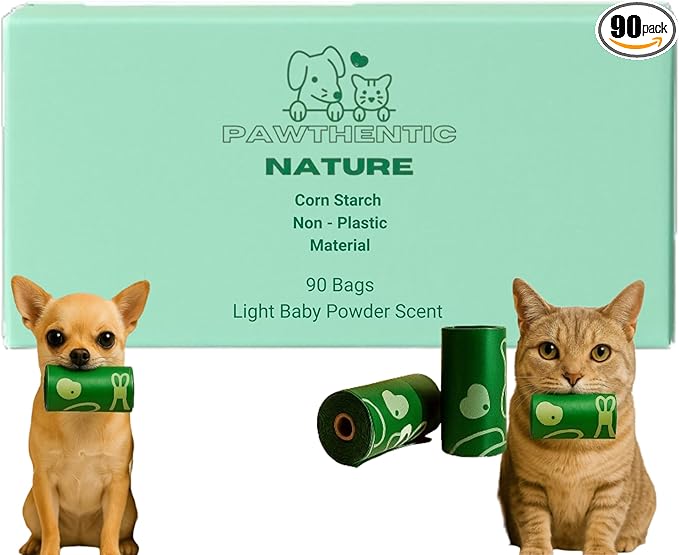 Dog Poop Bags – 90 Count Value Pack, Extra-Thick 18 Micron, Leak-Resistant, Strong & Durable for Dogs & Cats, Light Baby Powder Scent – PAWTHENTIC NATURE