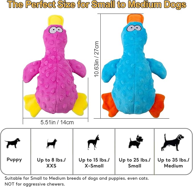 Adpartner Plush Crinkle Dog Toys, 2 Pack Dog Toy Duck Stuffed Squeaky Dog Toys for Small Medium Breeds to Keep Them Busy, Interactive Dog Squeaky Toy for Puppy Training and Reduce Boredom