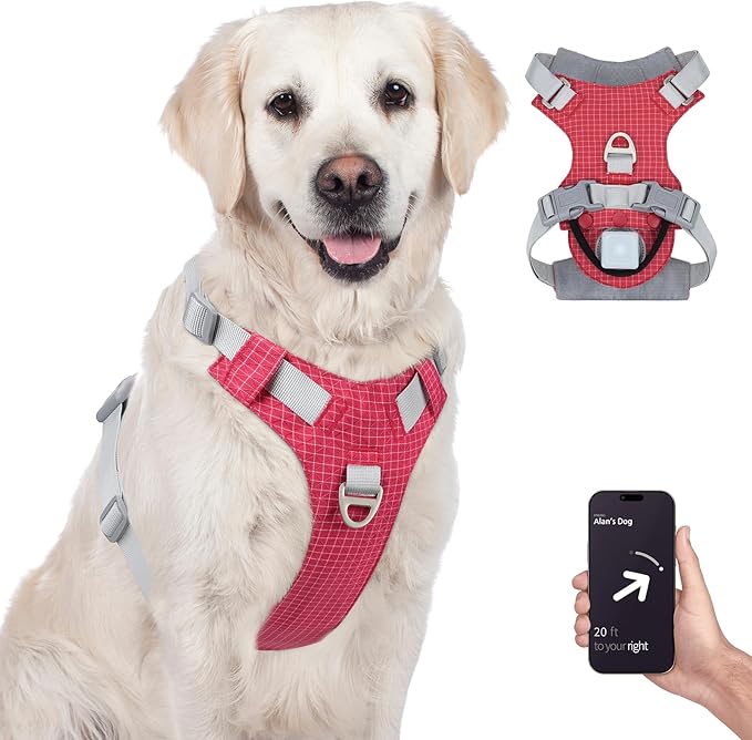 TagME No Pull Dog Harness with 2 Leash Clips,Lightweight & Visible for All-Day Walking,No Choke Pet Vest Includes AirTag Holder for Large Dogs,Melon Red
