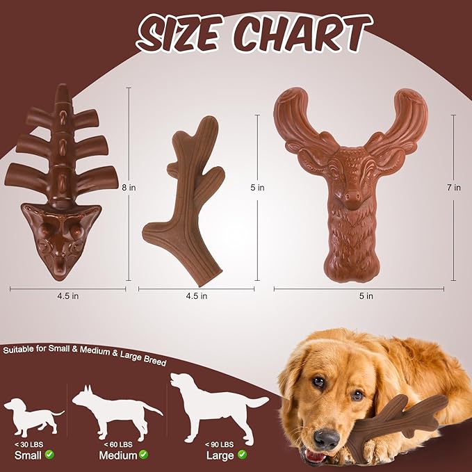 KOOLTAIL Christmas Dog Toys for Aggressive Chewers, 3 Pack Indestructible Dog Bone Toys for Medium Large Breed, Tough Pet Chew Toy to Keep Them Busy, Best Gift for Doggy to Clean Teething and Training