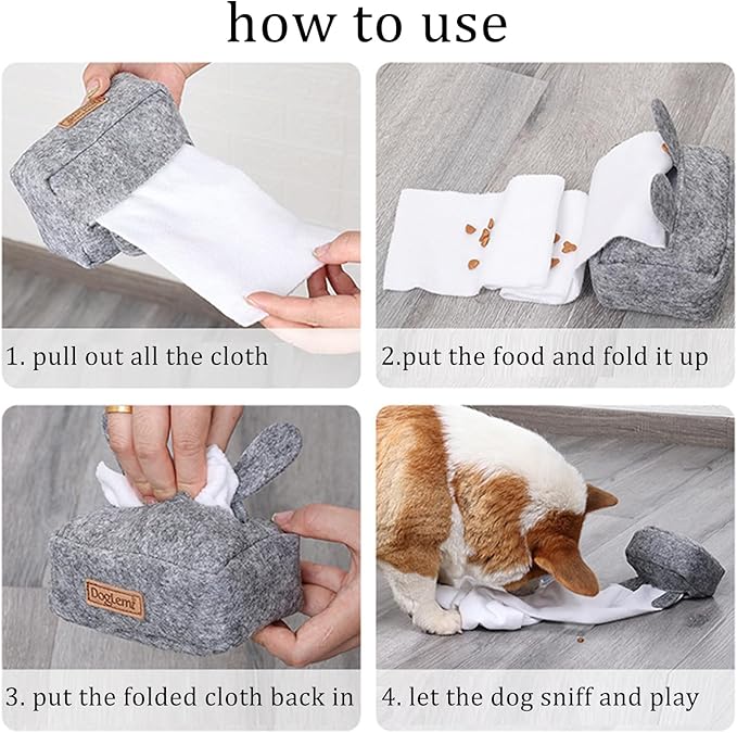 HDKUW 2PCS Dog Puzzle Toy, Dog Tissue Box Plush Toy, Interactive & Enriching Snuffle Game for Small Medium Dogs, Durable Hide and Seek Slowly Feeder Toy, Treat Dispensing & Nose Work Fun Blue Gray