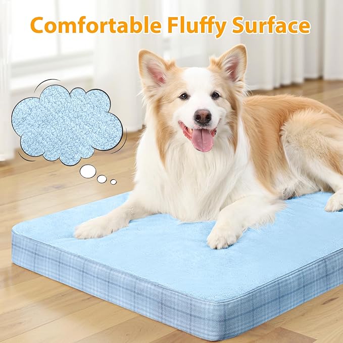 MIHIKK Washable Orthopedic Dog Bed for Large Dogs, L Waterproof Pet Bed with Egg Crate Foam Strong Support, Machine Washable Cover & Anti-Slip Bottom & Durable Zipper 35x22(Blue)