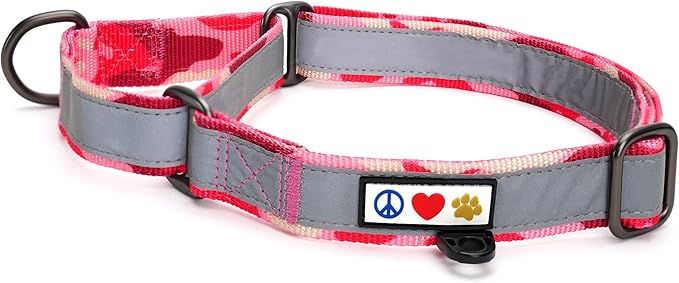 Pawtitas Camouflage Pink Reflective Martingale Dog Collar, Large